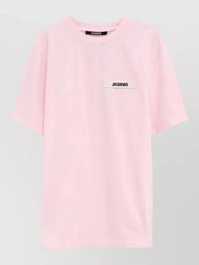 Jacquemus Grosgrain Detail Cotton Relaxed Tshirt In Pink