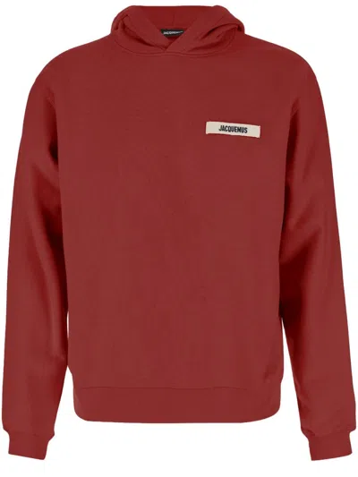 Jacquemus Grosgrain-finish Hooded Sweatshirt With Logo Detail In Burgundy