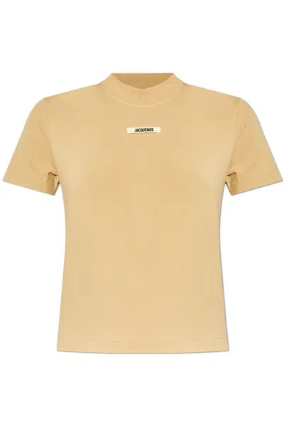 Jacquemus Stretch-cotton Grosgrain Logo T-shirt In Beige