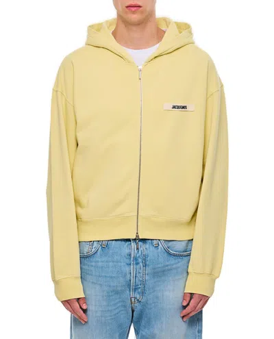 Jacquemus Le Hoodie Gros Grain Zip-up Sweatshirt In Yellow