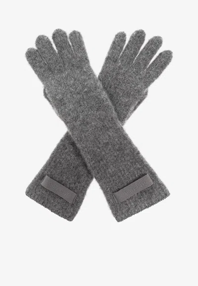 Jacquemus Grosgrain Ribbed Wool Gloves In Gray