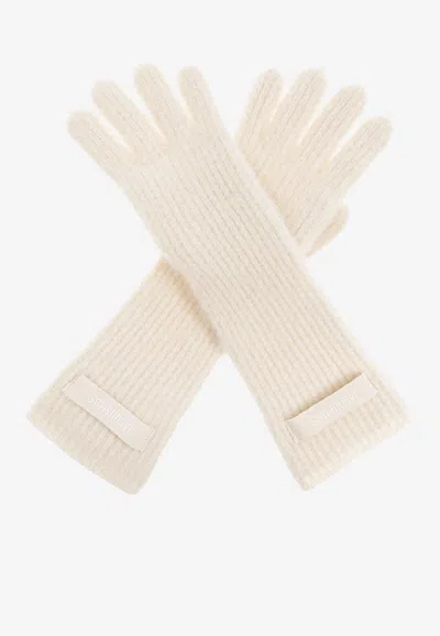 Jacquemus Grosgrain Ribbed Wool Gloves In White
