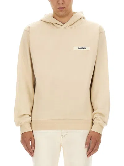 Jacquemus Zipped Cotton Sweatshirt In Neutrals