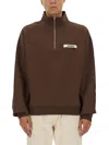 Jacquemus Grosgrain Sweatshirt With Turtleneck And Half-zip Closure In Brown