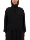 Jacquemus Grosgrain Sweatshirt With Turtleneck And Half-zip Closure In Black