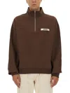 Jacquemus Grosgrain Sweatshirt With Turtleneck And Half-zip Closure In Brown