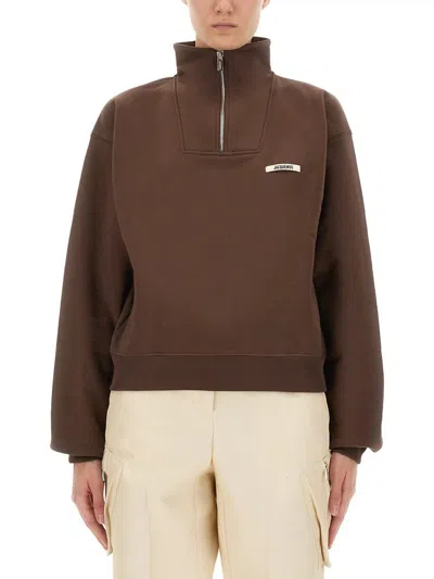 Jacquemus Grosgrain Sweatshirt With Turtleneck In Brown