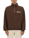 Jacquemus Grosgrain Sweatshirt With Turtleneck And Half-zip Closure In Brown