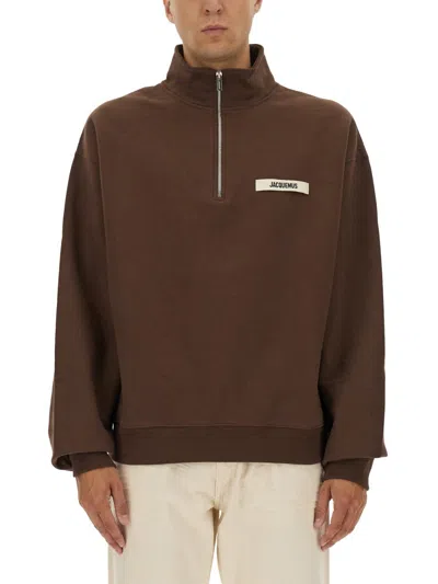 Jacquemus Grosgrain Sweatshirt With Turtleneck In Brown