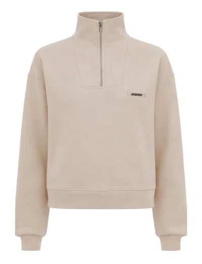 Jacquemus Grosgrain Knit Sweatshirt High Turtleneck In Nude