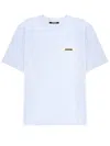 Jacquemus Le T-shirt Gros Grain White T-shirt With Logo Patch On The Front In Cotton Man In Blue