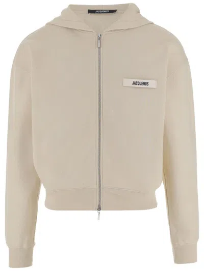 JACQUEMUS GROSGRAIN-TRIMMED ZIPPERED HOODIE WITH LOGO DETAIL