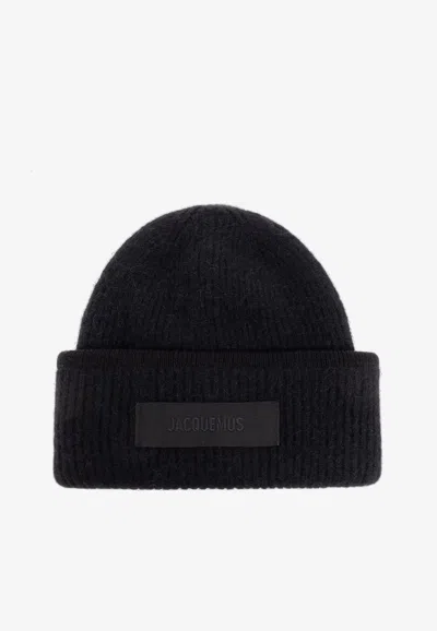 Jacquemus Grosgrain Wool Beanie In Black