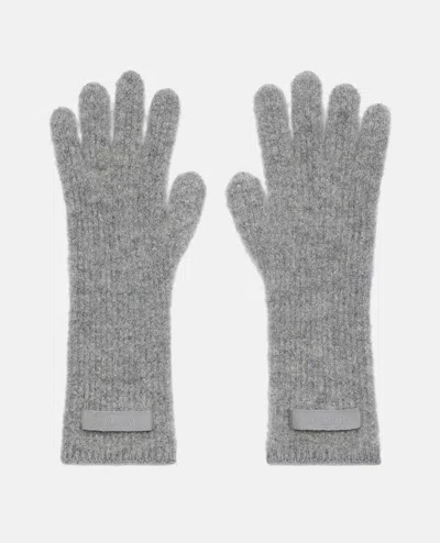 Jacquemus Logo Patch Ribbed Gloves In 970 Dark Grey