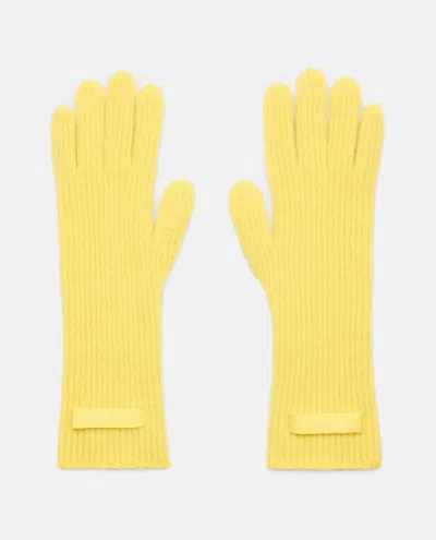 Jacquemus Ribbed Knit Yellow Gloves With Long Cuff