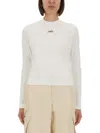 Jacquemus Fitted Cropped Rectangular Label Long-sleeve T-shirt In White