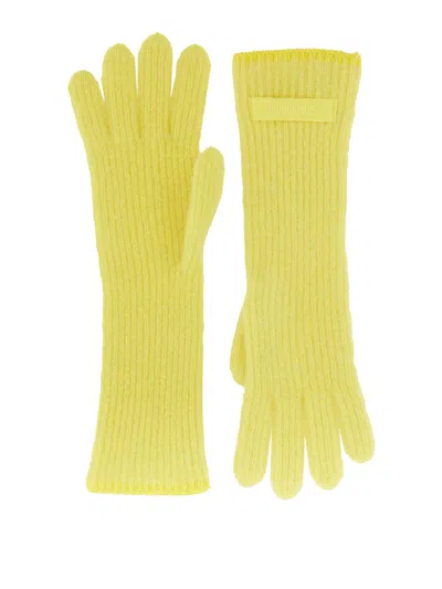 Jacquemus Grosgrain Logo Gloves In Yellow
