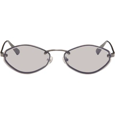 Jacquemus Gunmetal Linda Farrow Edition 'the Bellini' Sunglasses In 996 Nickel / Smoke