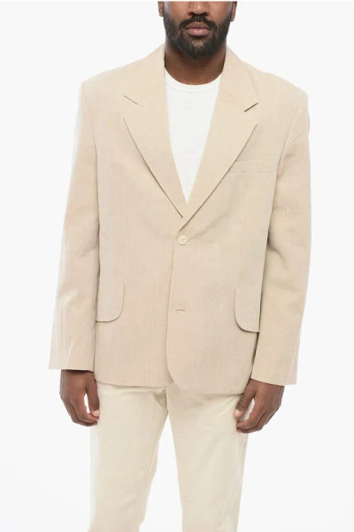 Jacquemus Half-lined Les Sculpture Linen Blend Blazer In Beige