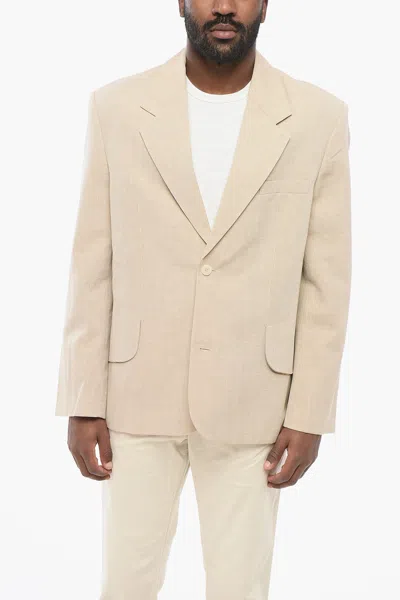 Jacquemus Titolo Linen And Wool Single-breasted Blazer In Beige