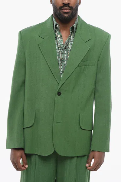 Jacquemus Half-lined Les Sculpture Linen Blend Blazer In Green