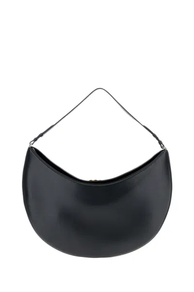 Jacquemus Half-moon Leather Shoulder Bag With Magnetic Closure In Black