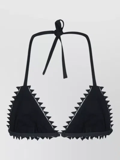 Jacquemus Halter Bikini Top Spiked Trim Triangle In Black