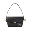 Jacquemus The Rond Carre Leather Shoulder Bag In Black