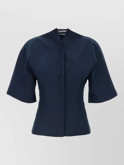 Jacquemus Harvest Panel Short Sleeve Shirt Jacket In Blue