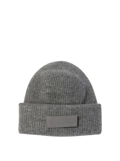 Jacquemus Grey Le Bonnet Gros Grain With Logo Patch On The Brim In Cashmere And Wool Man In Gray