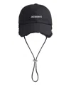Jacquemus Artichoke Cap With Fringed Hem And Ear Flaps In Black