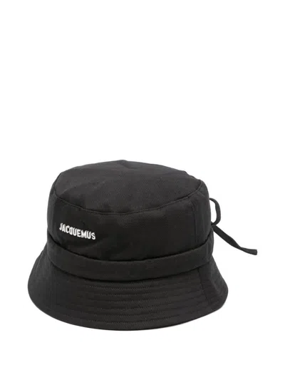 Jacquemus Le Bob Embellished Cotton-canvas Bucket Hat In Black