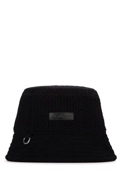 Jacquemus Le Bob Belo Cable Knit Bucket Hat In Black