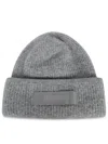 Jacquemus Knitted Beanie Hat With Gros-grain Logo In Gray