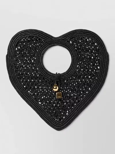 Jacquemus Heart Clutch Bag Woven Design Charm In Black