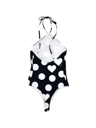 Jacquemus Heart-print Polka-dot Swimsuit In Black