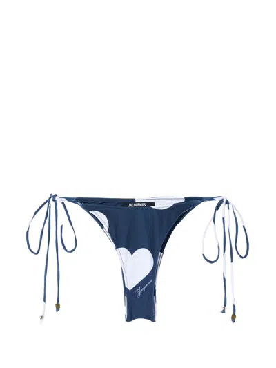Jacquemus Heart-print Side-tie Bikini Bottom In Blue