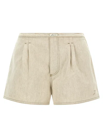 Jacquemus Hemp Denim Shorts In Beige