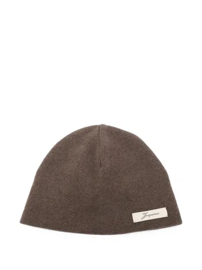 Jacquemus Herringbone-knit Beanie Hat In Brown