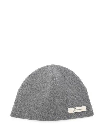 Jacquemus Herringbone-knit Beanie Hat In Gray
