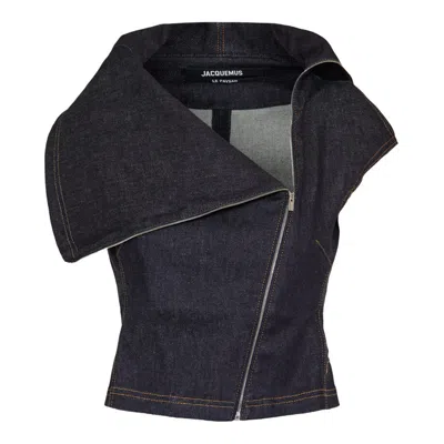 JACQUEMUS HIGH COLLAR DENIM VEST
