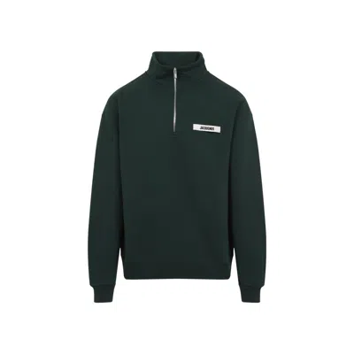 Jacquemus High Collar Pullover With Half-zip Closure In Green