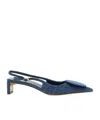 Jacquemus Block Heel Denim Texture Pointed Toe Slingback In Blue