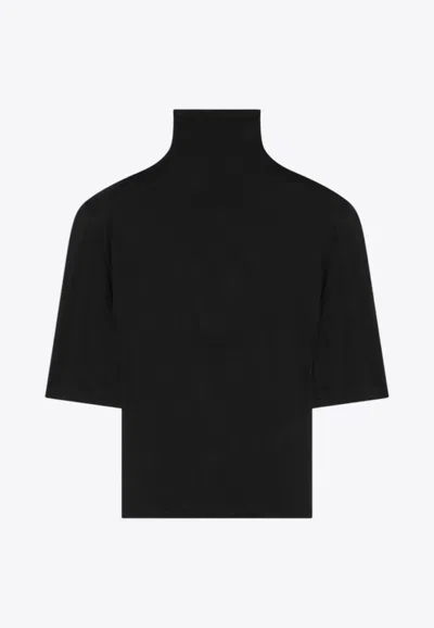 Jacquemus High-neck Cropped Top With Padded-shoulders In Black