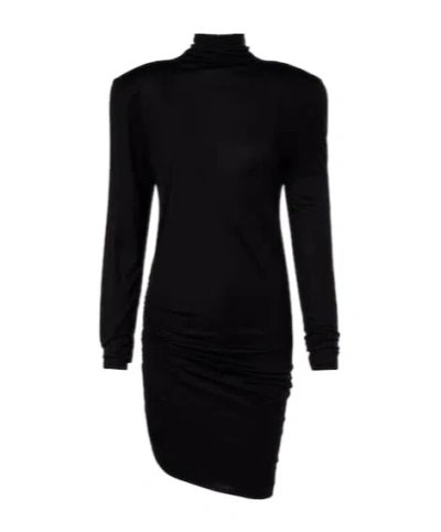 Jacquemus Short Dress With Asymmetric Hem And Ruched Detailing In Black