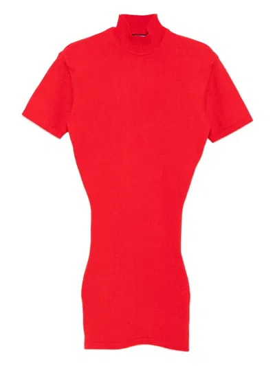 Jacquemus High-neck Short-sleeve Dress In Red