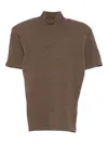 Jacquemus Short Sleeve Mock Neck Top With Shoulder Pads In Brown