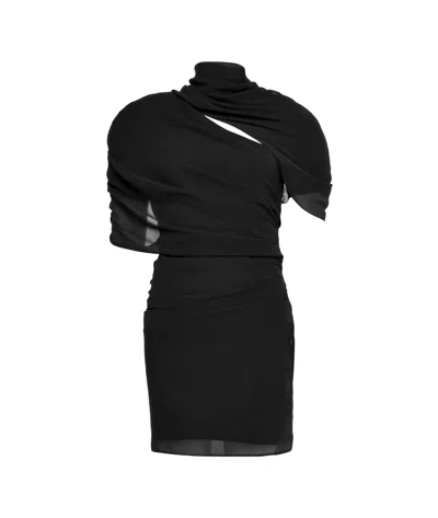 Jacquemus Womens Black Castagna Padded-shoulder Woven Mini Dress