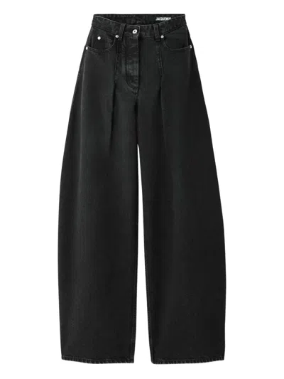 Jacquemus High-rise Denim Pants In Black
