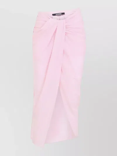 Jacquemus High Waist Draped Asymmetric Ruched Skirt In Pink